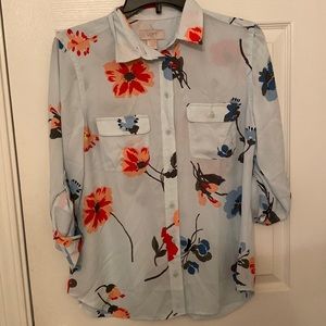 Loft, button down, size small, floral 3/4 sleeve shirt.